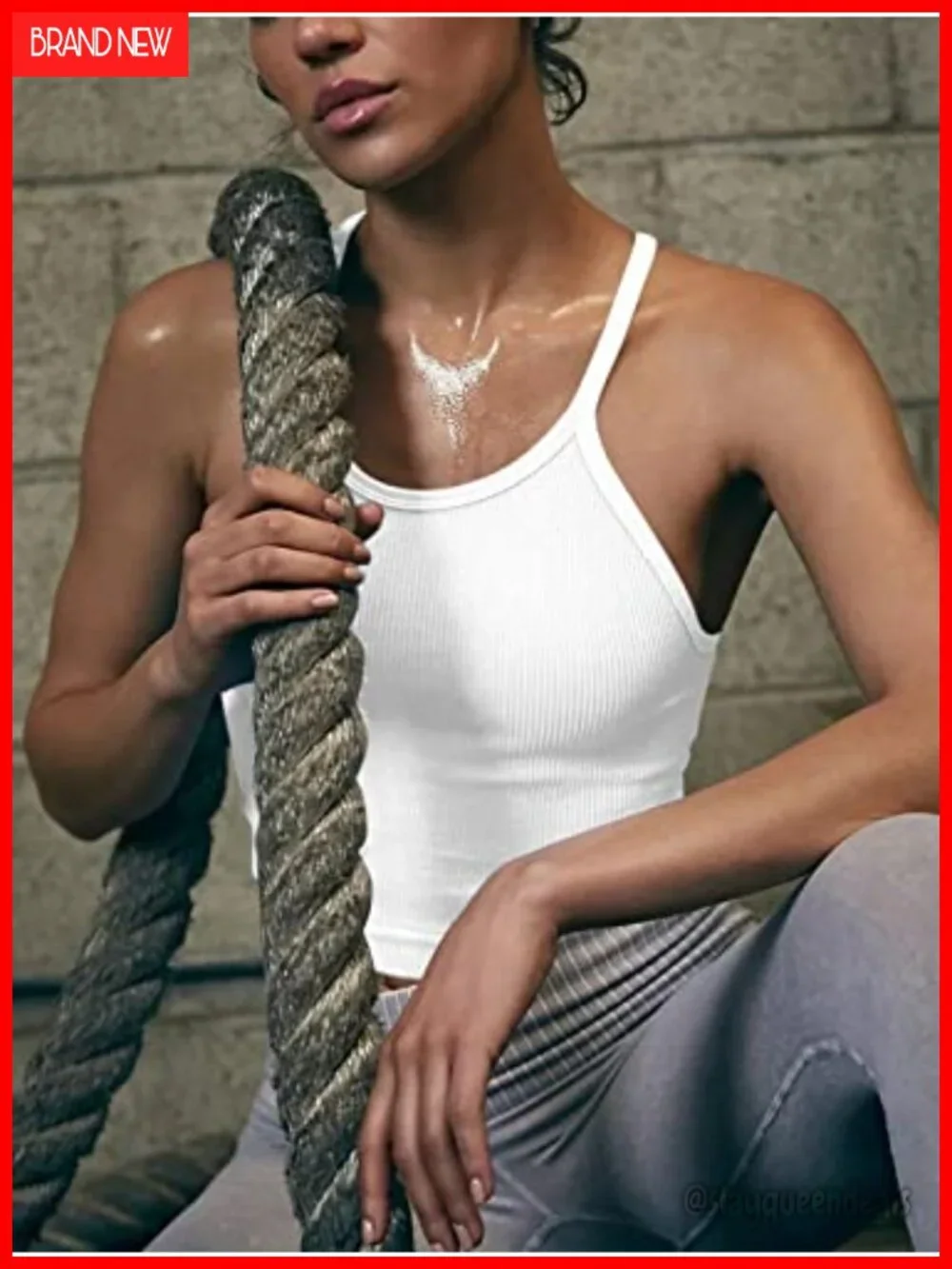 Seamless Long Crop Tank Racer Back Sports Bra Padded Halter Neck Workout Yoga